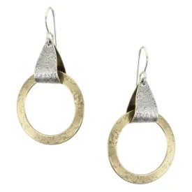 Marjorie Baer Gold Hoop Folded Silver Leaf Earrings