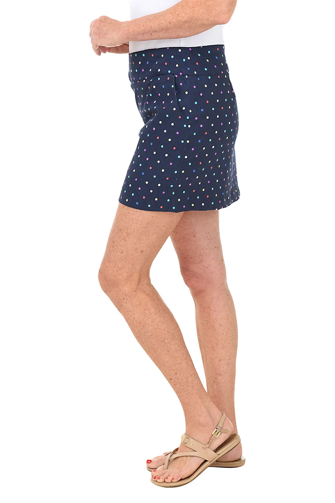 Navy Rainbow Dots Pull-On Skort