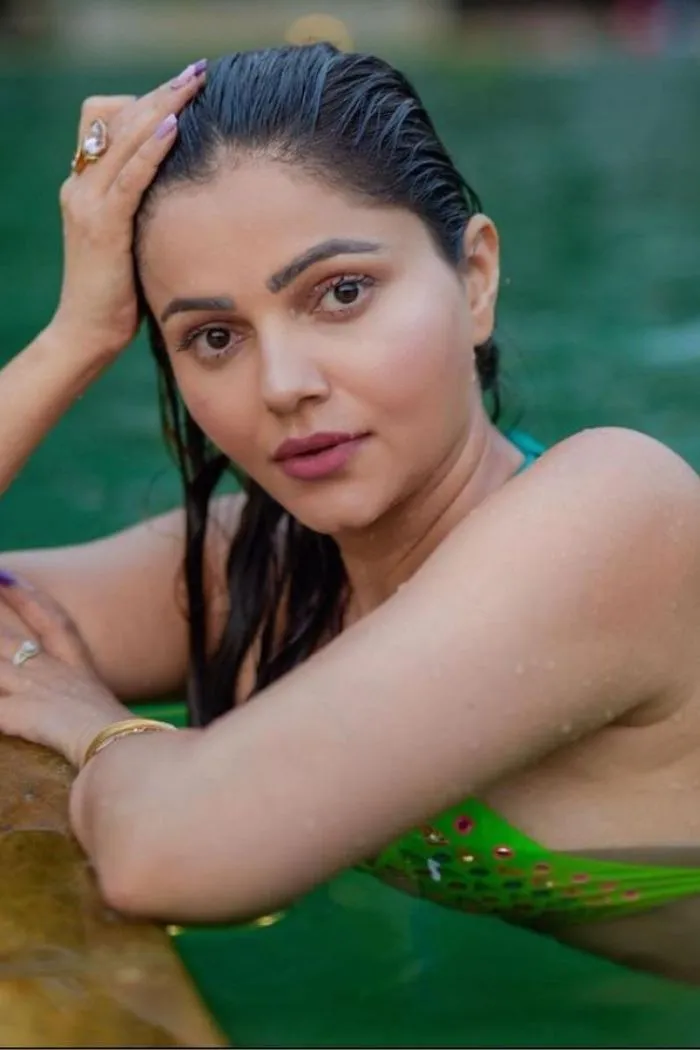 Rubina Dilaik in our Ceylon-Neon Plunge Embellished Bikini