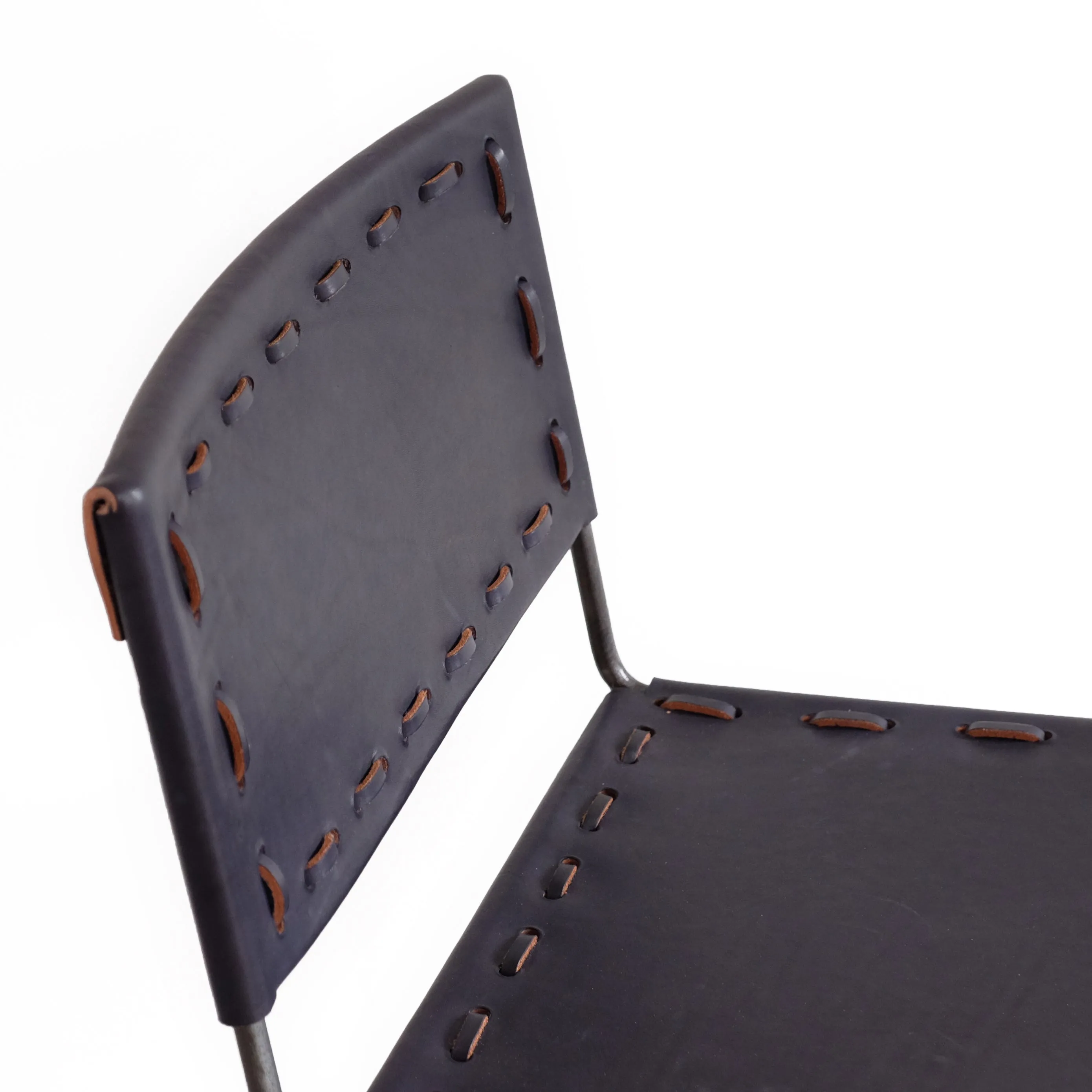 Saddle Leather Low-Back Straight Leg Dining Chair