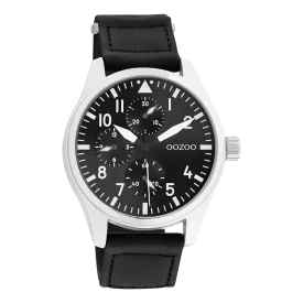 Silver coloured OOZOO watch with black velcro strap - C11009